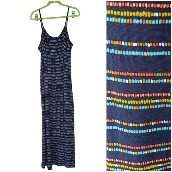 Merona Maxi Dress navy straps sleeveless size small striped dotted‎ - Picture 2 of 6